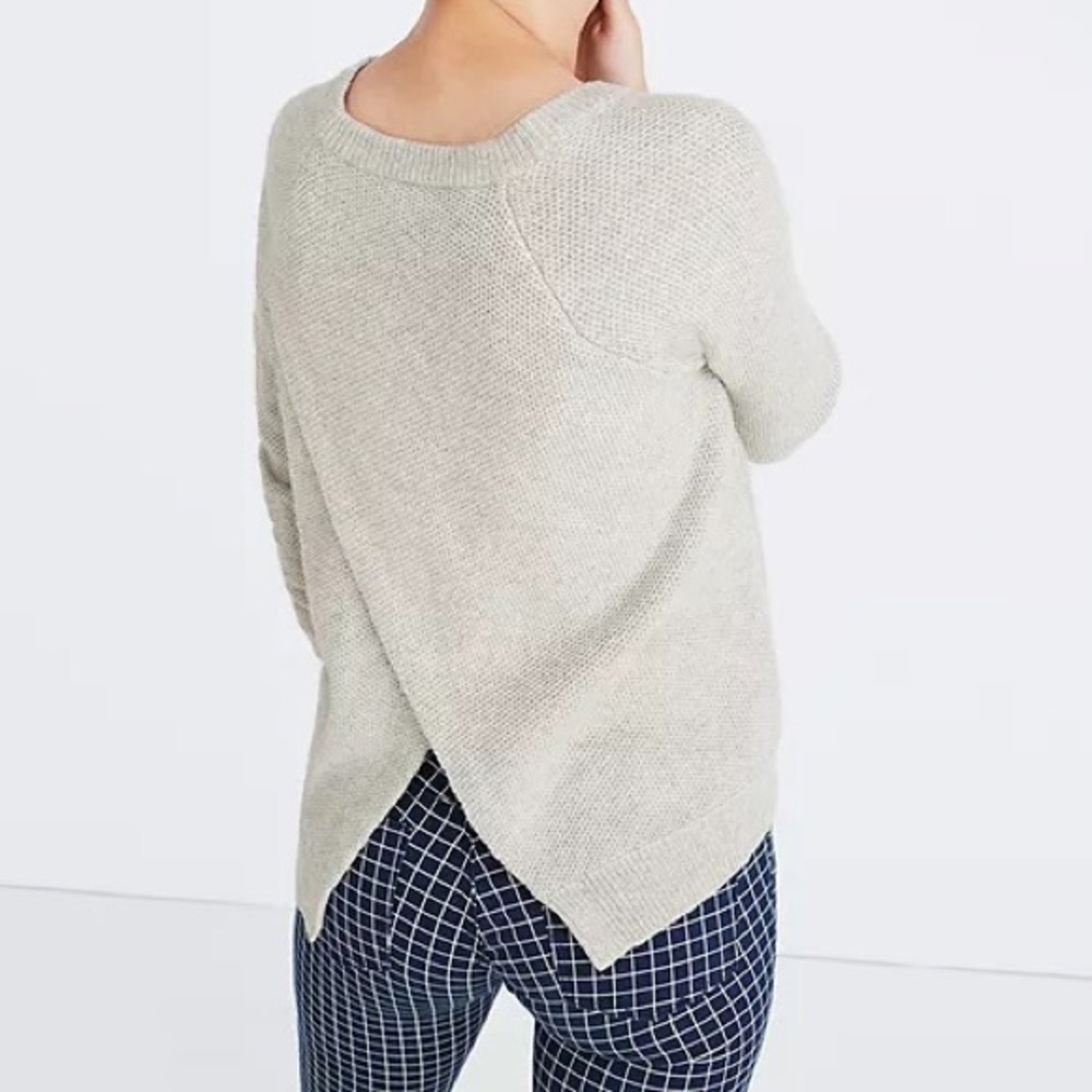 madewell open back criss cross grey knit sweater